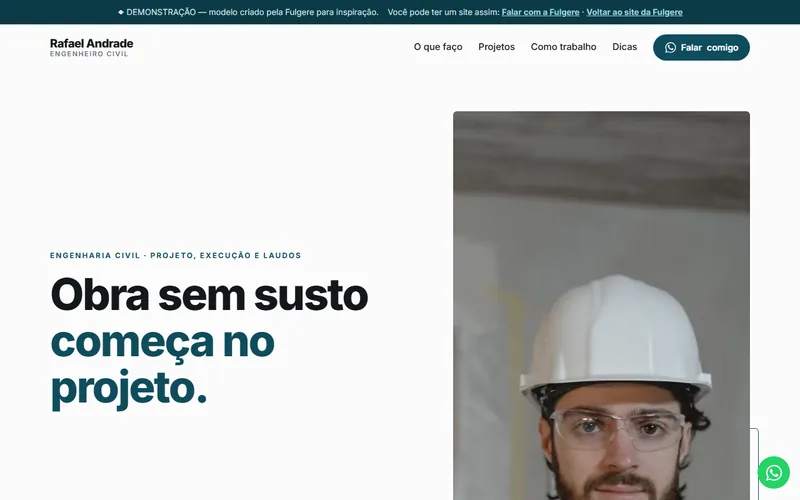 Demonstração de site de marca pessoal para profissional autônomo